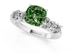 Fancy Green Cushion Cut Diamond Five-Stone Prong Set Ring Set in White gold with Classic Band