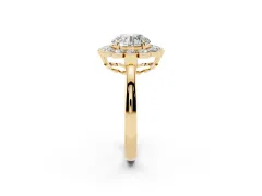 Round Cut Diamond Halo Cluster Engagement Ring Set in Yellow gold with Solitaire Band and Prong Setting