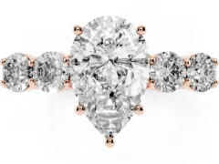 Pear Cut Diamond Five-Stone Prong Set Band Ring Set in Rose gold with Polished Band