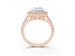 Asscher Cut Diamond Double Halo Ring Set in Rose gold with Pavé Band