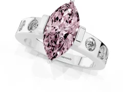 Fancy Pink Marquise Cut Diamond Channel-Set Band Ring Set in Silver with Bezel Prong Setting