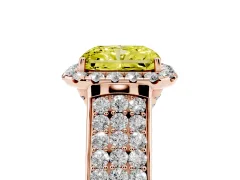 Fancy Yellow Radiant Cut Diamond Halo Ring Set in Rose gold with Pavé Band and Raised Center Setting