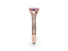 Fancy Pink Emerald Cut Diamond Split Shank Pavé Engagement Ring Set in Rose gold with Prong-Set Center Stone