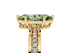 Fancy Green Marquise Cut Diamond Solitaire Ring Set in Yellow gold with Channel Set Band and Prong Setting