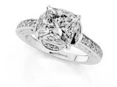 Princess Cut Diamond Halo Ring Set in Platinum with Channel Set Band and Prong Setting