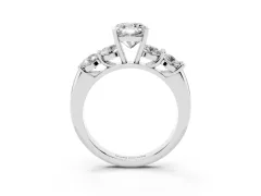 Cushion Cut Diamond Five-Stone Prong Set Ring Set in White gold with Classic Band