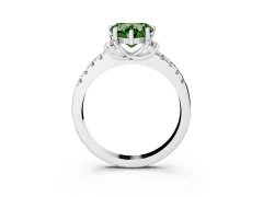 Fancy Green Heart Cut Diamond Three-Stone Pavé Ring Set in White gold with Prong Setting