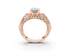 Radiant Cut Diamond Art Deco Ring Set in Rose gold with Pavé Split Shank