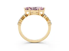 Fancy Pink Marquise Cut Diamond Ring Set in Yellow gold with Scattered Round Accents