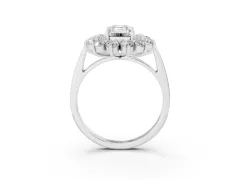Emerald Cut Diamond Floral Double Halo Ring Set in Silver with Round Petals