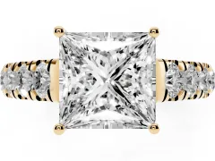 Princess Cut Diamond Solitaire Ring Set in Yellow gold with Cut-Down Micro Pavé Band and Prong Setting