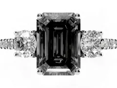 Fancy Black Emerald Cut Diamond Three-Stone Ring Set in Silver with Pavé Band and Graduated Sides