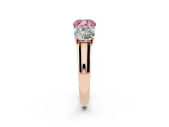 Fancy Pink Cushion Cut Diamond Three-Stone Ring Set in Rose gold with Plain Polished Band