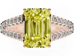 Fancy Yellow Emerald Cut Diamond Split Shank Pavé Engagement Ring Set in Rose gold with Prong-Held Center Stone
