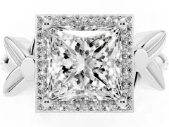 Princess Cut Diamond Halo Floral Band Ring Set in White gold with Prong Setting