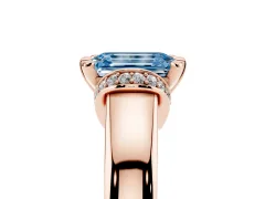 Fancy Blue Emerald Cut Diamond Pavé Band Solitaire Ring Set in Rose gold with Prong Setting
