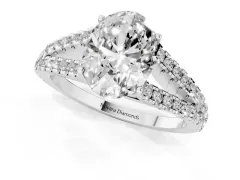 Oval Cut Diamond Split Shank Pavé Engagement Ring Set in White gold with Prong-Held Center Stone