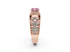 Fancy Pink Cushion Cut Diamond Milgrain Halo Pavé Engagement Ring Set in Rose gold with Prong Setting
