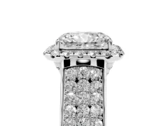 Radiant Cut Diamond Halo Ring Set in Silver with Pavé Band and Raised Center Setting