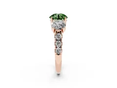 Fancy Green Round Cut Diamond Three-Stone Ring Set in Rose gold with Pavé Band