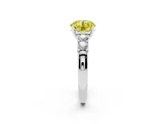 Fancy Yellow Round Cut Diamond Five-Stone Prong Set Engagement Ring Set in White gold with Channel Band