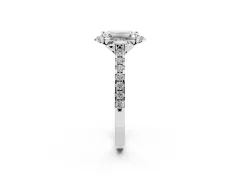 Emerald Cut Diamond Solitaire Ring Set in Platinum with Pavé Band and Floral Prong Setting