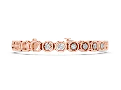 Round Diamond Bezel Tennis Bracelet Set in Rose gold with Open Circle Band