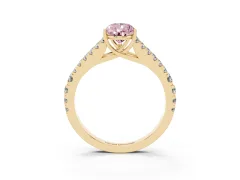 Fancy Pink Pear Cut Diamond Split Shank Pavé Engagement Ring Set in Yellow gold with Prong-Held Center Stone
