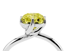 Fancy Yellow Radiant Cut Diamond Solitaire Engagement Ring Set in Silver with Classic Plain Band
