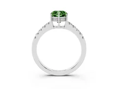 Fancy Green Cushion Cut Diamond Solitaire Engagement Ring Set in White gold with Pavé Band and Prong Setting