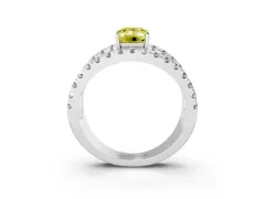 Fancy Yellow Emerald Cut Diamond Split Shank Pavé Solitaire Ring Set in Silver with Open Shank Design