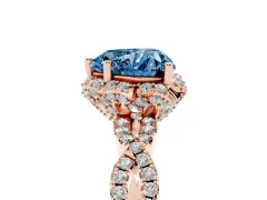 Fancy Blue Heart Cut Diamond Halo Twist Band Solitaire Ring Set in Rose gold with Prong-Set Center Stone