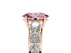 Fancy Pink Oval Cut Diamond Solitaire Ring Set in Rose gold with Pavé-Set Band and Prong Setting