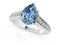 Fancy Blue Pear Cut Diamond Solitaire Pavé Engagement Ring Set in White gold with Prong Setting