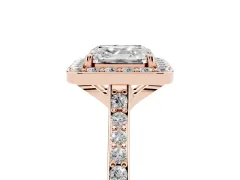 Asscher Cut Diamond Halo Engagement Ring Set in Rose gold with Round Pavé Shoulders and Heart Gallery