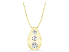 Round Diamond Teardrop Pendant Set in Yellow gold with Three Bezel-Set Stones