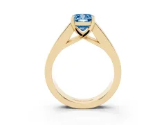 Fancy Blue Cushion Cut Diamond Solitaire Ring Set in Yellow gold with Channel-Set Accent Stones and Prong Setting