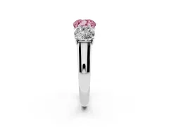 Fancy Pink Cushion Cut Diamond Three-Stone Ring Set in White gold with Plain Polished Band