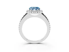 Fancy Blue Heart Cut Diamond Pavé Halo Ring Set in Platinum with Prong Setting