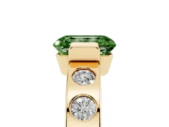 Fancy Green Emerald Cut Diamond Channel-Set Band Ring Set in Yellow gold with Bezel Prong Setting