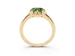 Fancy Green Heart Cut Diamond Round Cluster Halo Ring Set in Yellow gold with Solitaire Band and Prong Setting