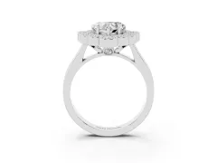 Heart Cut Diamond Cluster Halo Ring Set in Platinum with Milgrain Bezel Accents and Plain Band