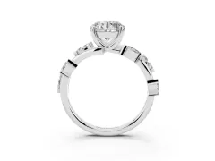 Round Cut Diamond Solitaire Ring Set in Platinum with Twisted Marquise Accent Band
