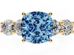 Fancy Blue Cushion Cut Diamond Five-Stone Prong Set Ring Set in Yellow gold with Classic Band