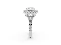Asscher Cut Diamond Double Halo Ring Set in White gold with Pavé Band
