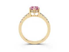 Fancy Pink Cushion Cut Diamond Solitaire Engagement Ring Set in Yellow gold with Pavé Band and Prong Setting