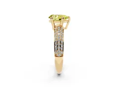 Fancy Yellow Pear Cut Diamond Solitaire Ring Set in Yellow gold with Multi-Row Round Pavé Band and Prong Setting