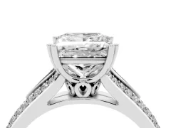 Princess Cut Diamond Split Shank Pavé Engagement Ring Set in Platinum with Prong-Set Center Stone