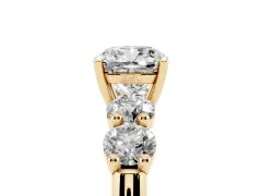 Cushion Cut Diamond Five-Stone Prong Set Ring Set in Yellow gold with Classic Band