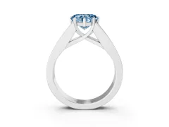 Fancy Blue Heart Cut Diamond Solitaire Ring Set in Silver with Channel-Set Accent Stones and Prong Setting